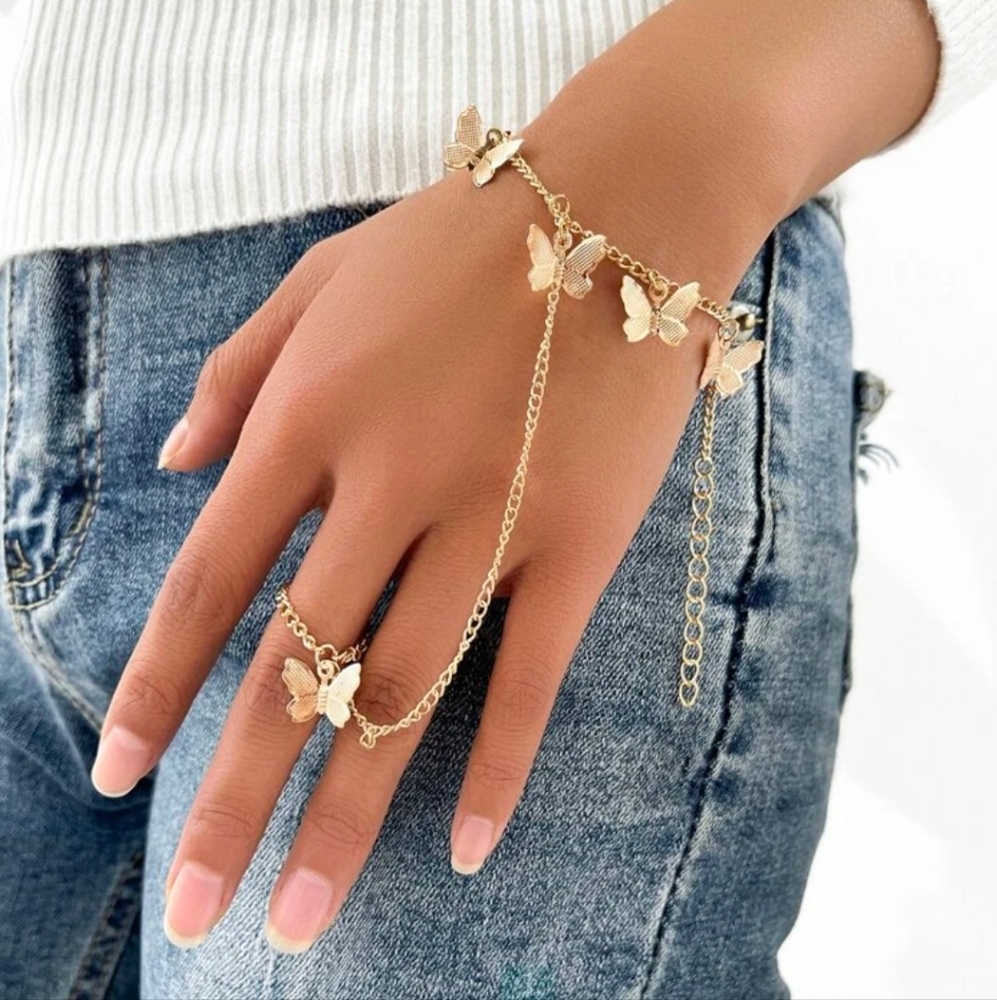 Butterfly Charm Finger Ring Bracelet